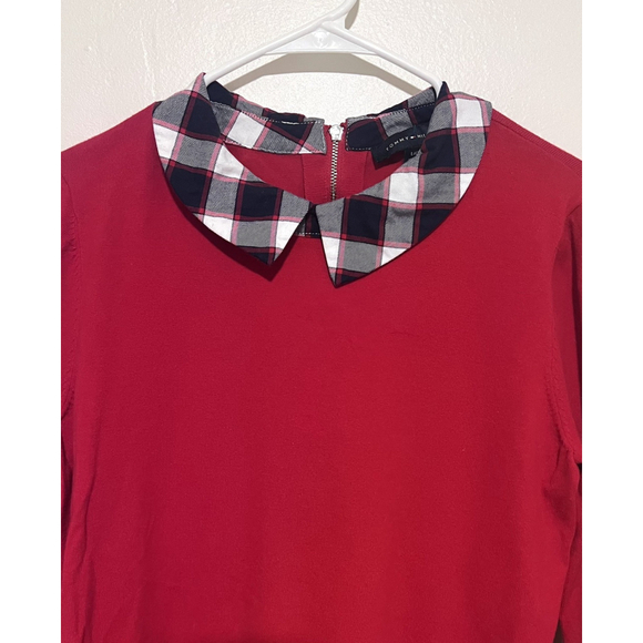 Tommy Hilfiger Layered Sweater Women’s Large Red Navy Shirttail Plaid Twofer - Picture 5 of 7